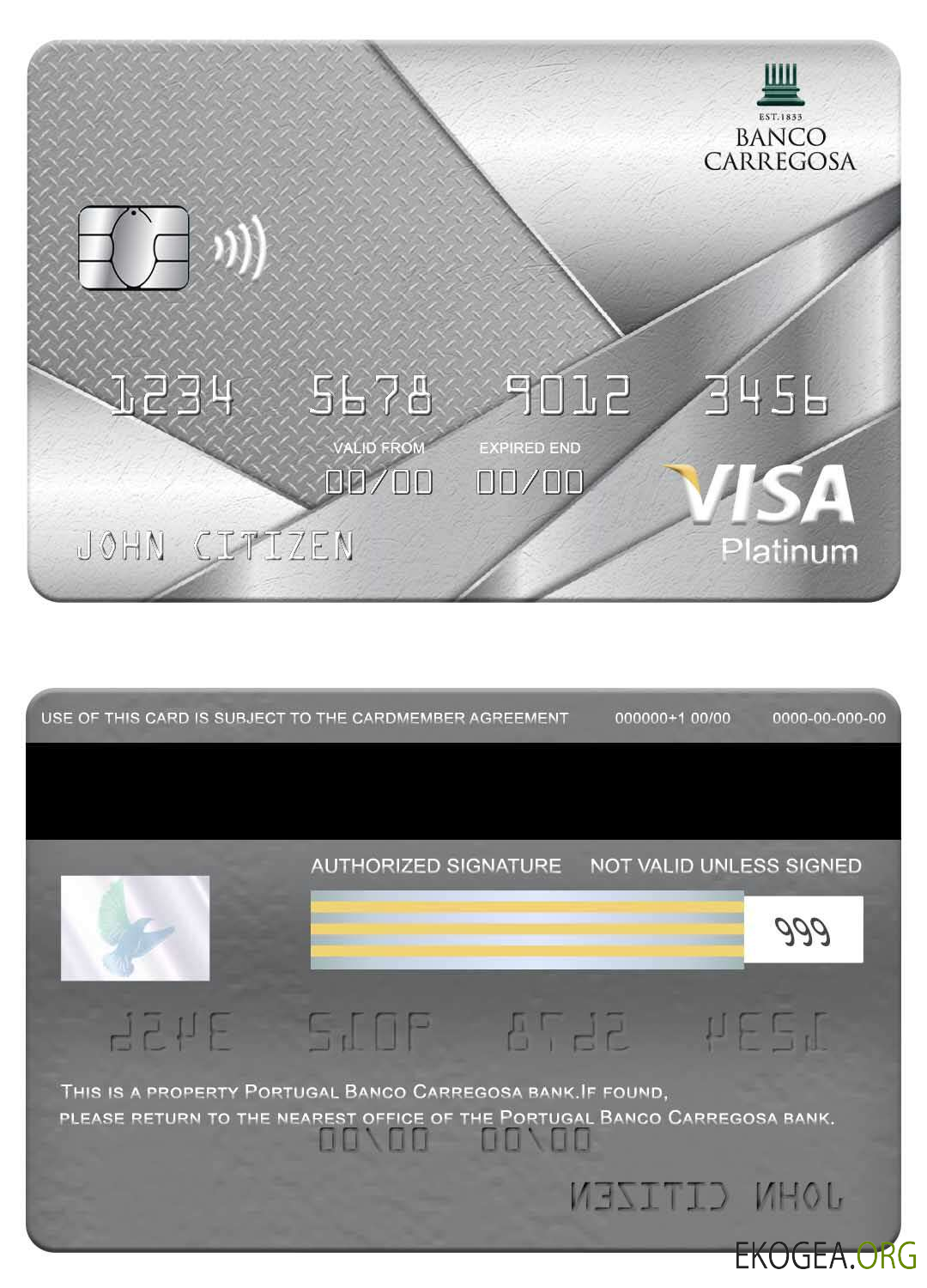 Carte visa platine de la banque Banco Carregosa du Portugal